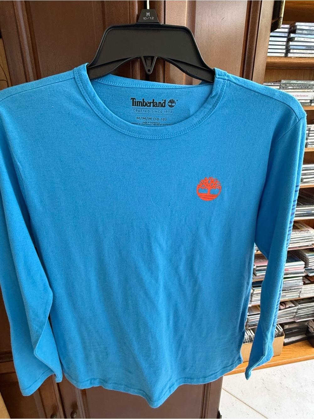 Timberland Long-Sleeve Crewneck Shirt - Bright Blue with Orange Logo